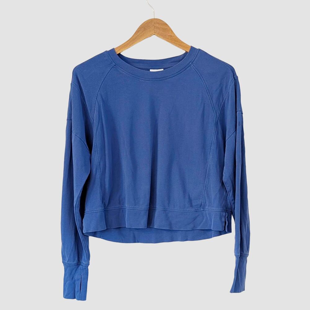 Sweaty Betty After Class Crop Pullover Sweatshirt US 10 Blue Thumbhole
